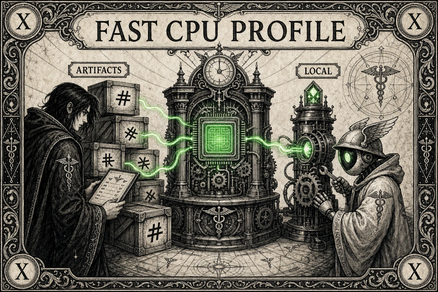 Fast CPU profile infographic with artifacts and local scanner machinery